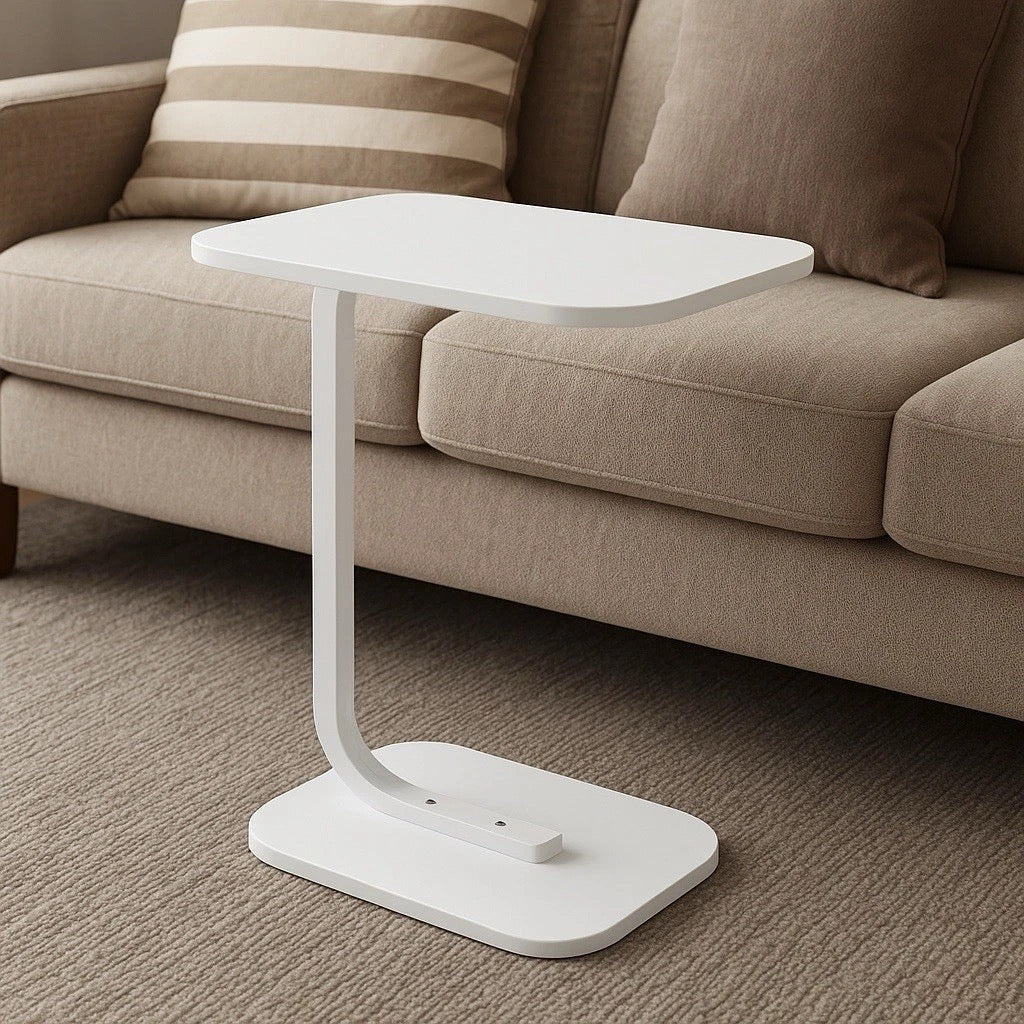 Beistelltisch C-Form Holzoptik, Weiß, 60cm Höhe Metallgestell