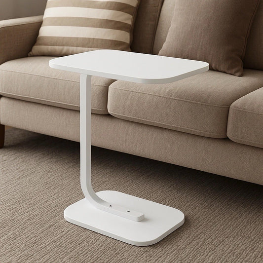 Beistelltisch C-Form Holzoptik, Weiß, 60cm Höhe Metallgestell