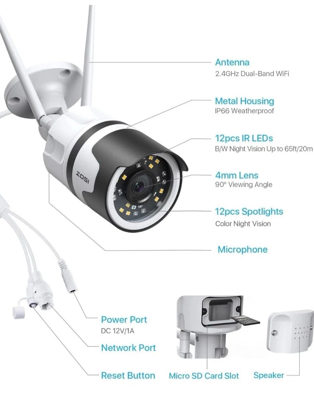 ZOSI 3MP WLAN Überwachungskamera Aussen Nachtsicht Kamera
