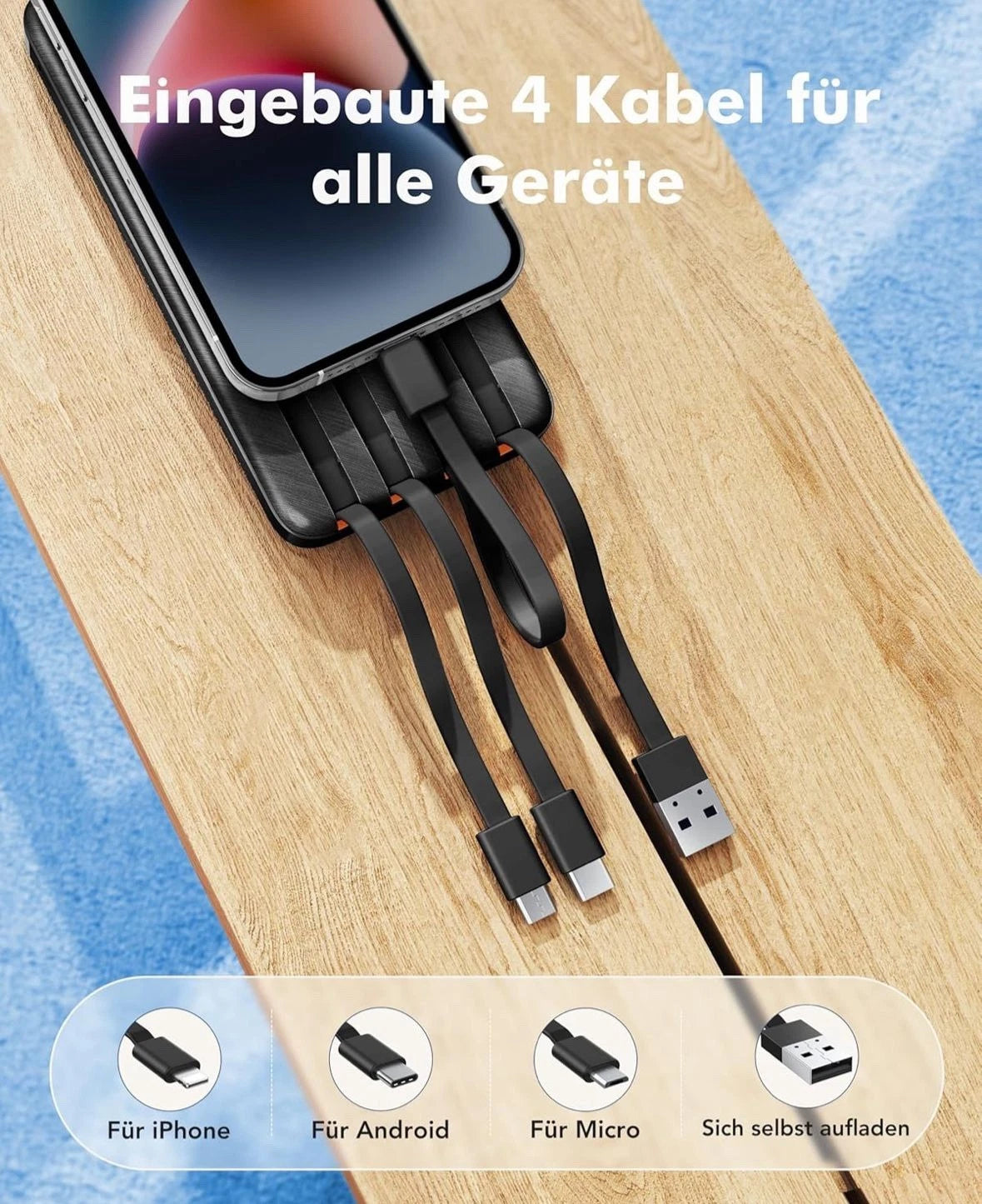 Charmast Power Bank, 22,5W Powerbank 20000mAh mit Kabel USB C und LED-Display