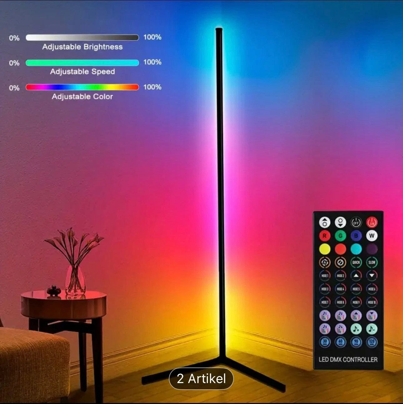 LED RGB Stehleuchte Eckleuchte Stehlampe Lichtsäule Farbwechsel Farbig Ecklampe