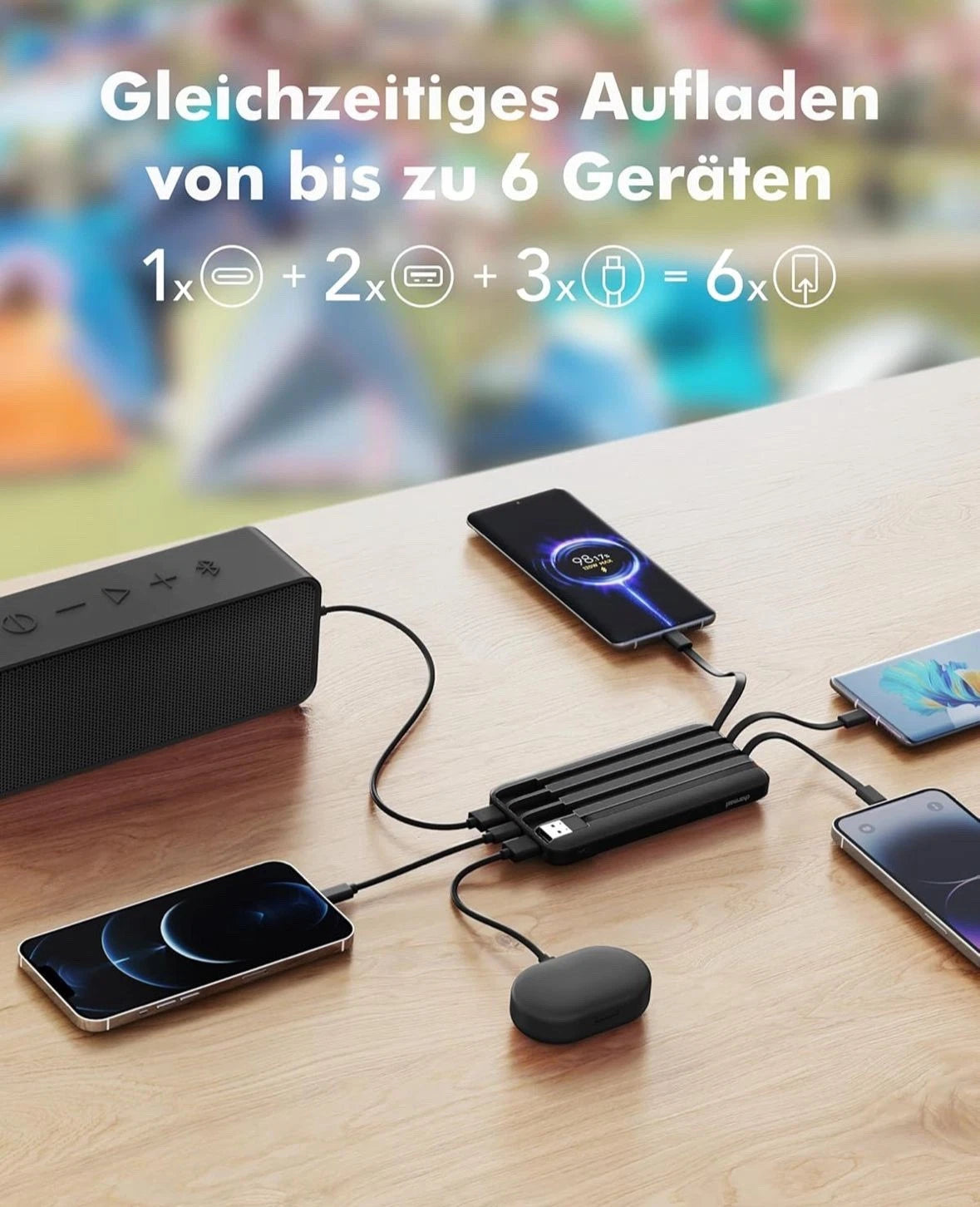 Charmast Power Bank, 22,5W Powerbank 20000mAh mit Kabel USB C und LED-Display